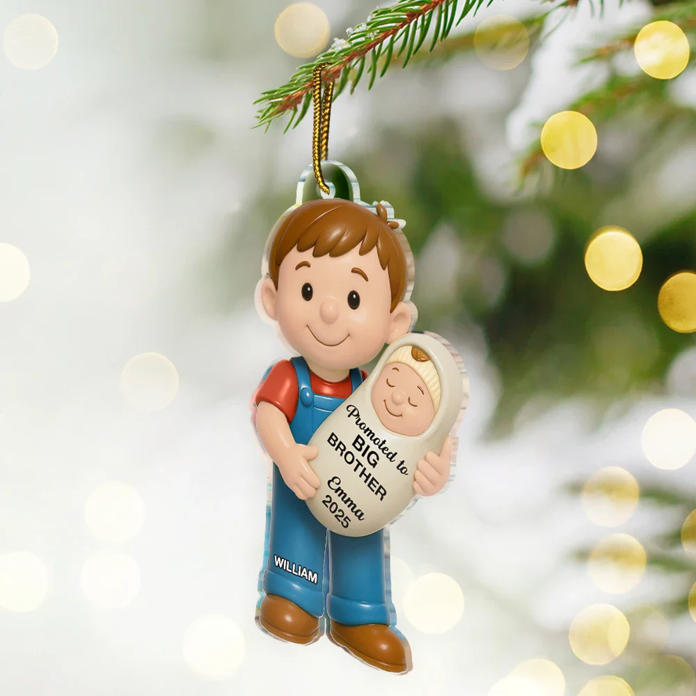 Promoted To Big Sister Big Brother - Personalized Custom Shaped Acrylic Ornament - Image 2