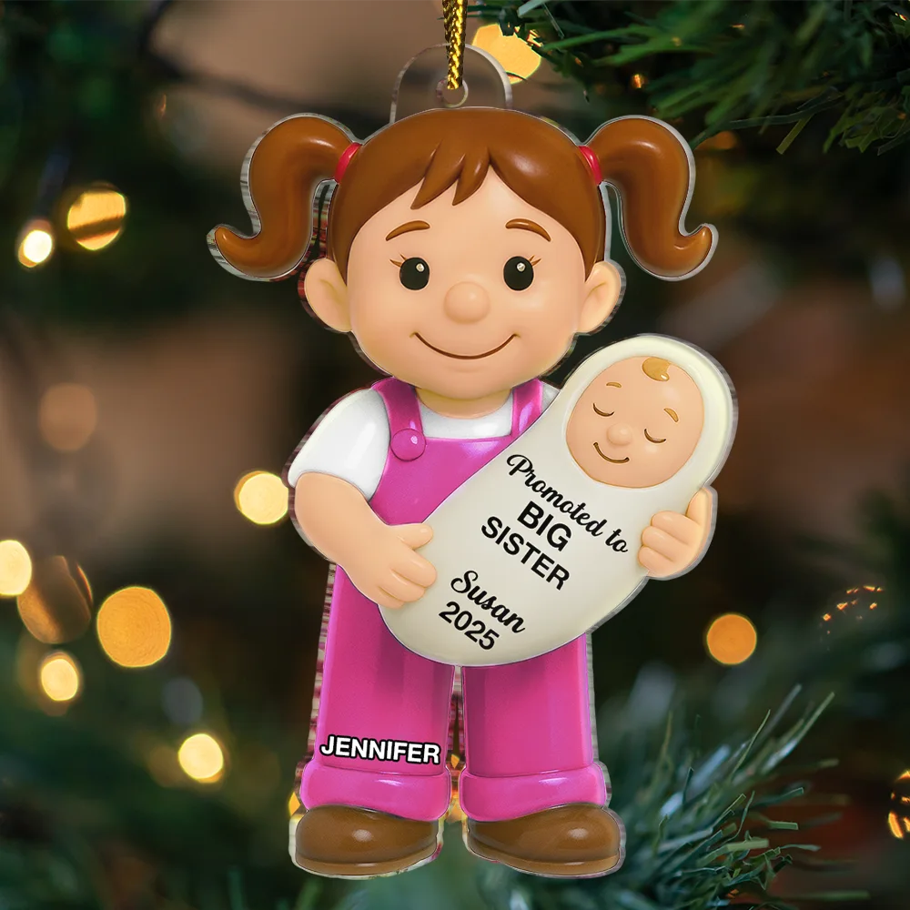 Promoted To Big Sister Big Brother - Personalized Custom Shaped Acrylic Ornament - Image 3