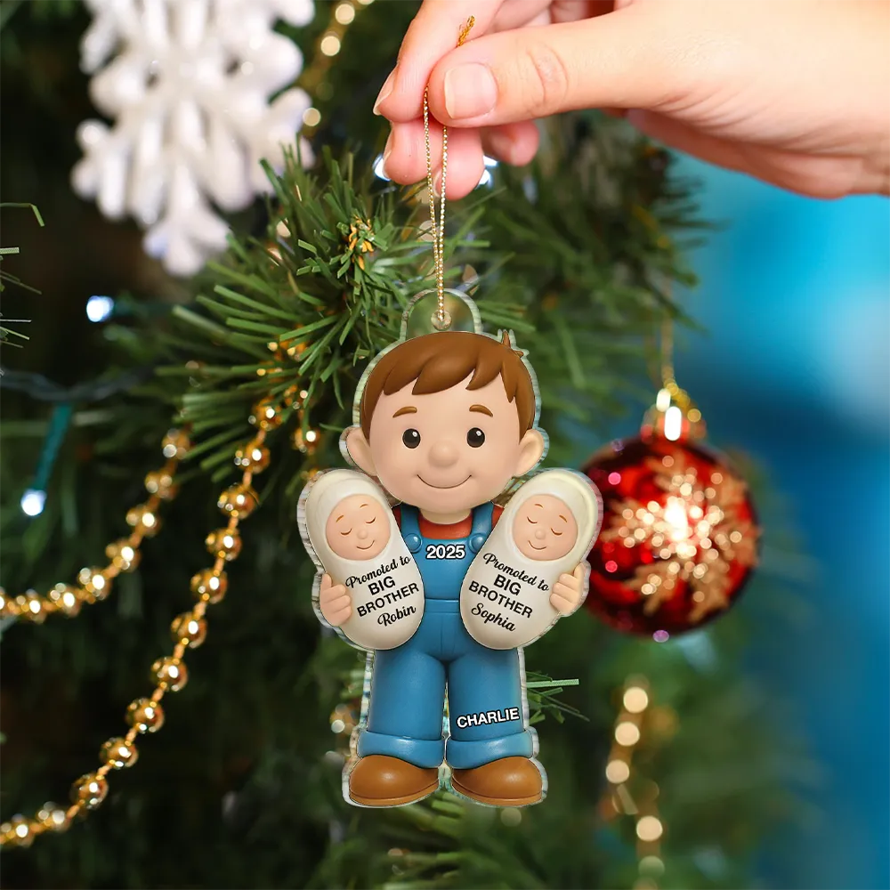 Promoted To Big Sister Big Brother - Personalized Custom Shaped Acrylic Ornament - Image 4