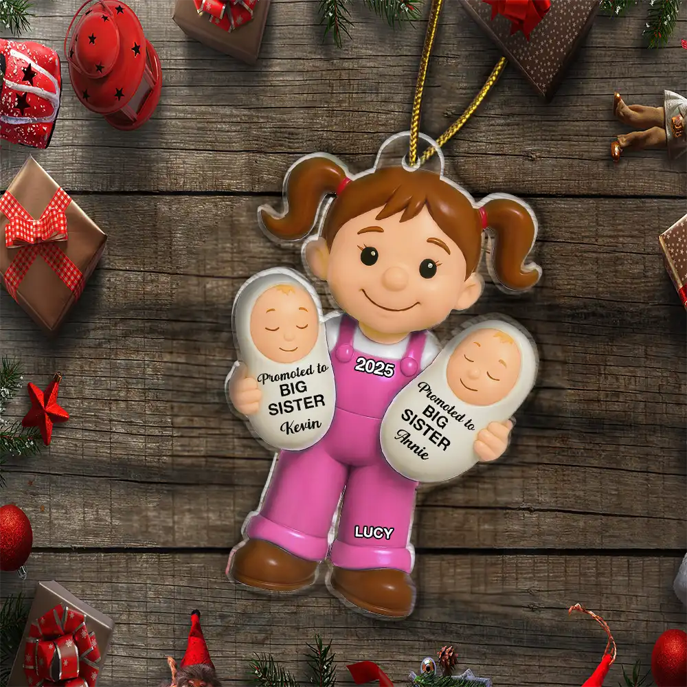 Promoted To Big Sister Big Brother - Personalized Custom Shaped Acrylic Ornament - Image 5