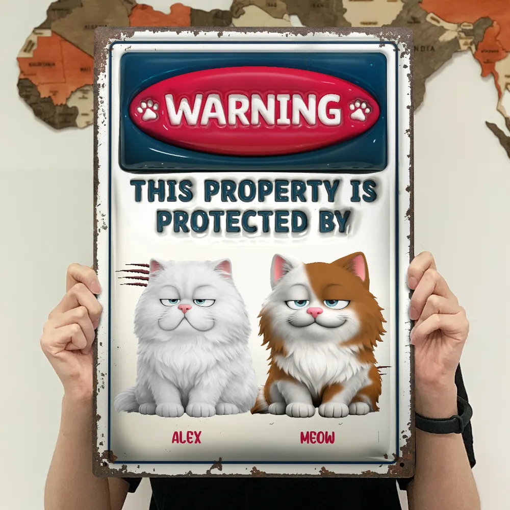 Property Is Protected By Funny Cat - Personalized Classic Metal Signs - Image 4