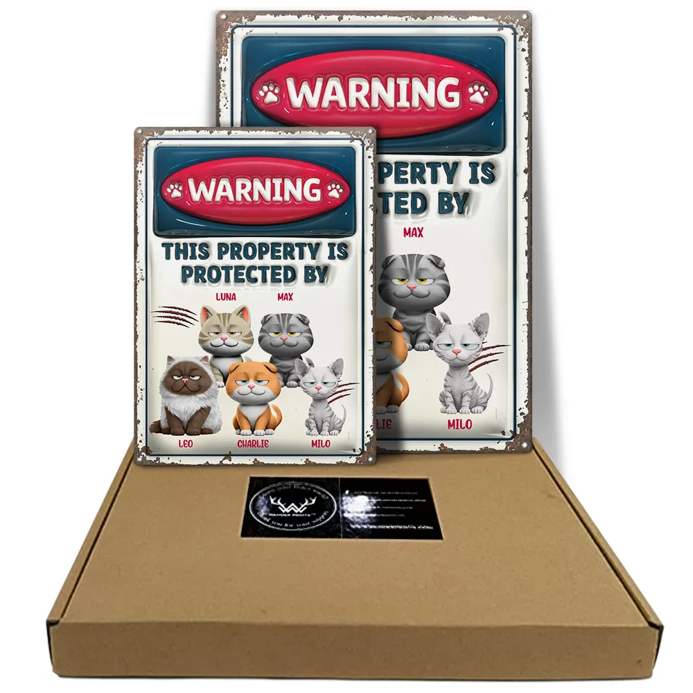 Property Is Protected By Funny Cat - Personalized Classic Metal Signs - Image 5
