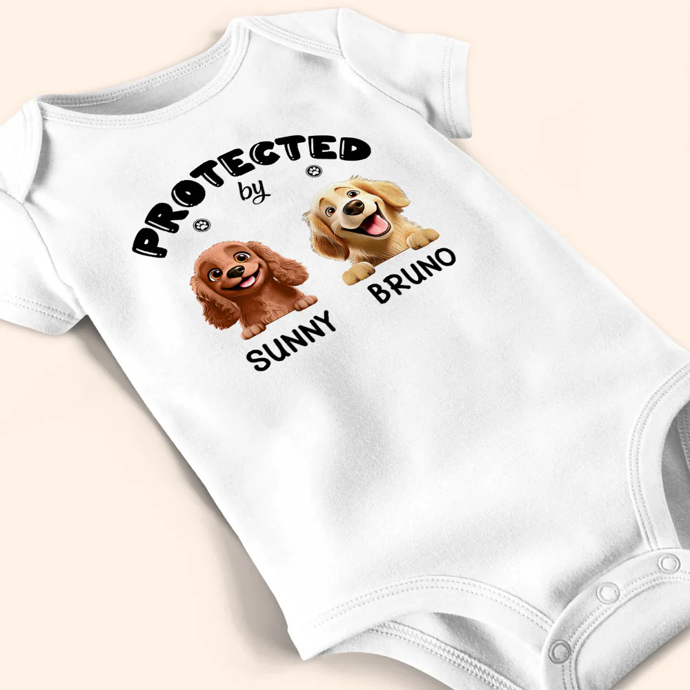 Protected By 3D Effect Dog - Personalized Baby Onesie - Image 4