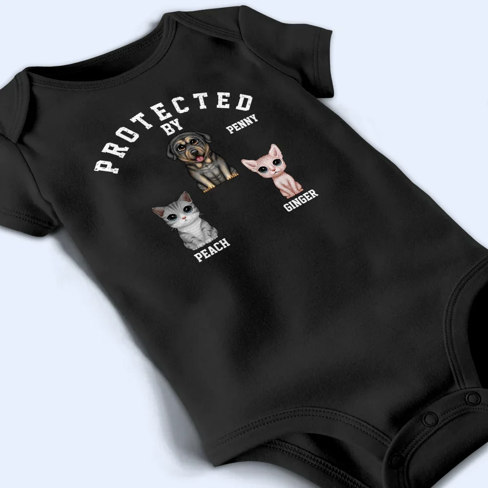 Protected By Dog Cat - Personalized Baby Onesie - Image 3
