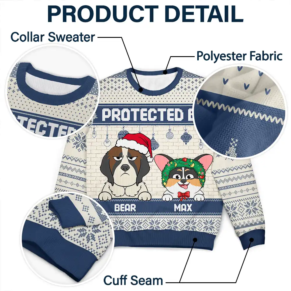 Protected By Dogs And Cats Funny Pet - Personalized Unisex Ugly Sweater - Image 6
