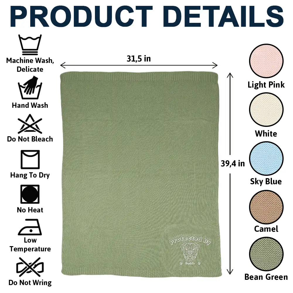 Protected By Dogs - Personalized Embroidered Knitted Baby Blanket - Image 5