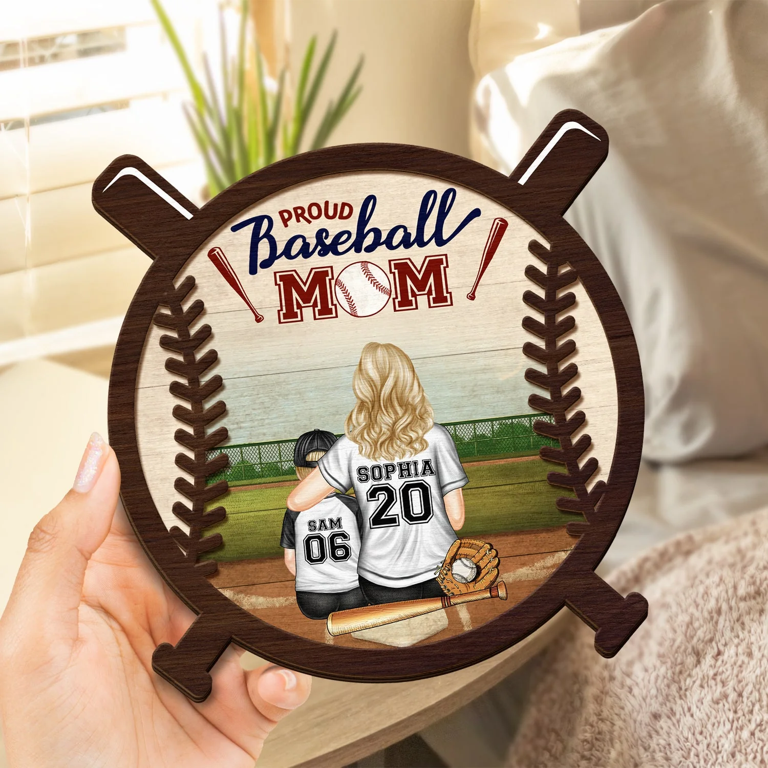 Proud Baseball Mom - Gift For Baseball Mother - Personalized 2-Layered Wooden Plaque With Stand - Image 4