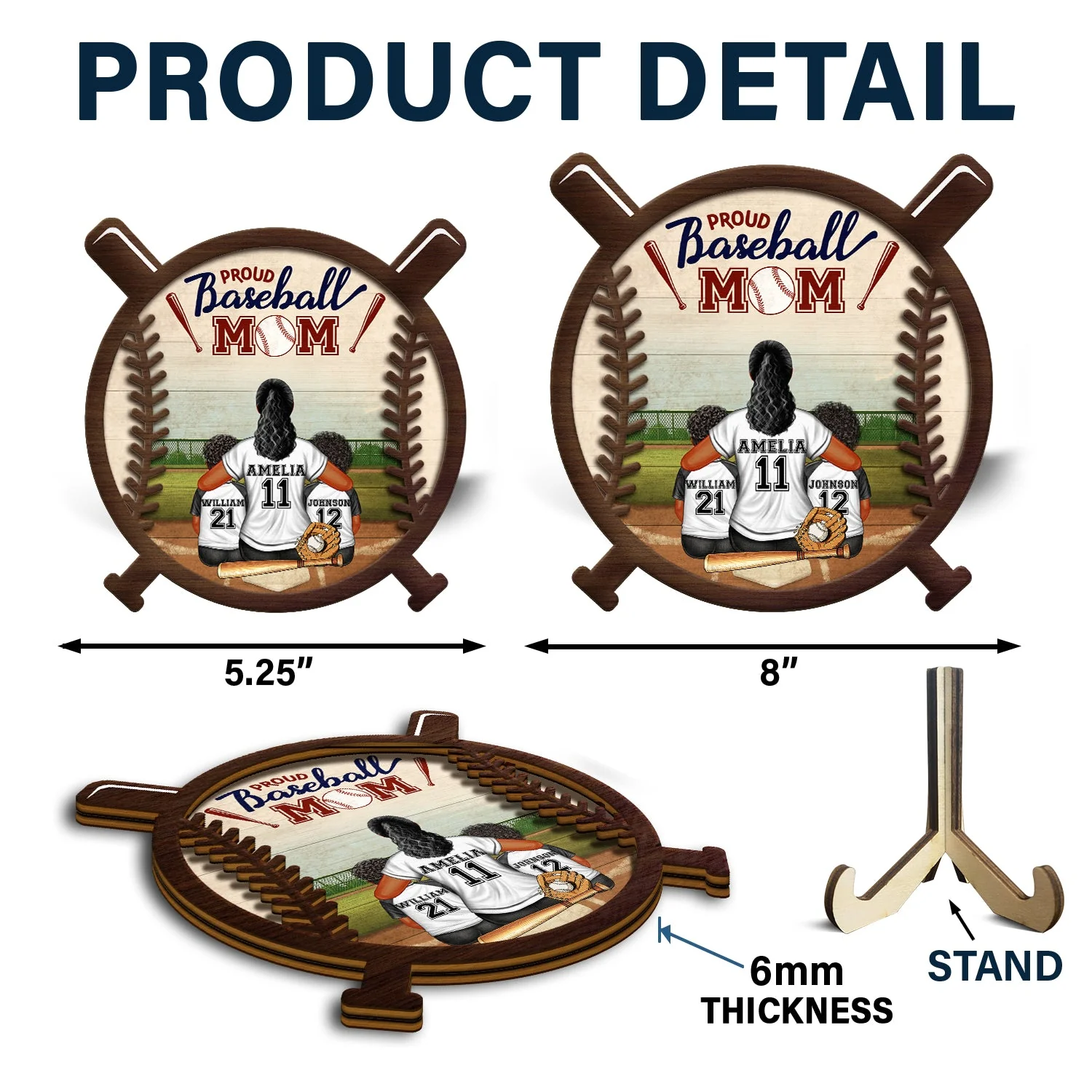 Proud Baseball Mom - Gift For Baseball Mother - Personalized 2-Layered Wooden Plaque With Stand - Image 5