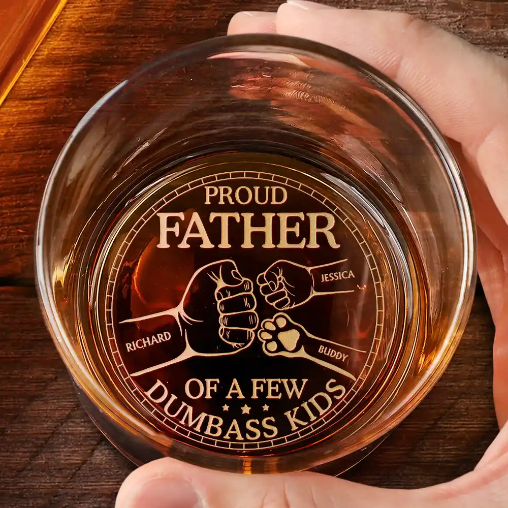 Proud Dad Of A Few Pet And Children Hand Punch - Personalized Engraved Whiskey Glass - Image 2