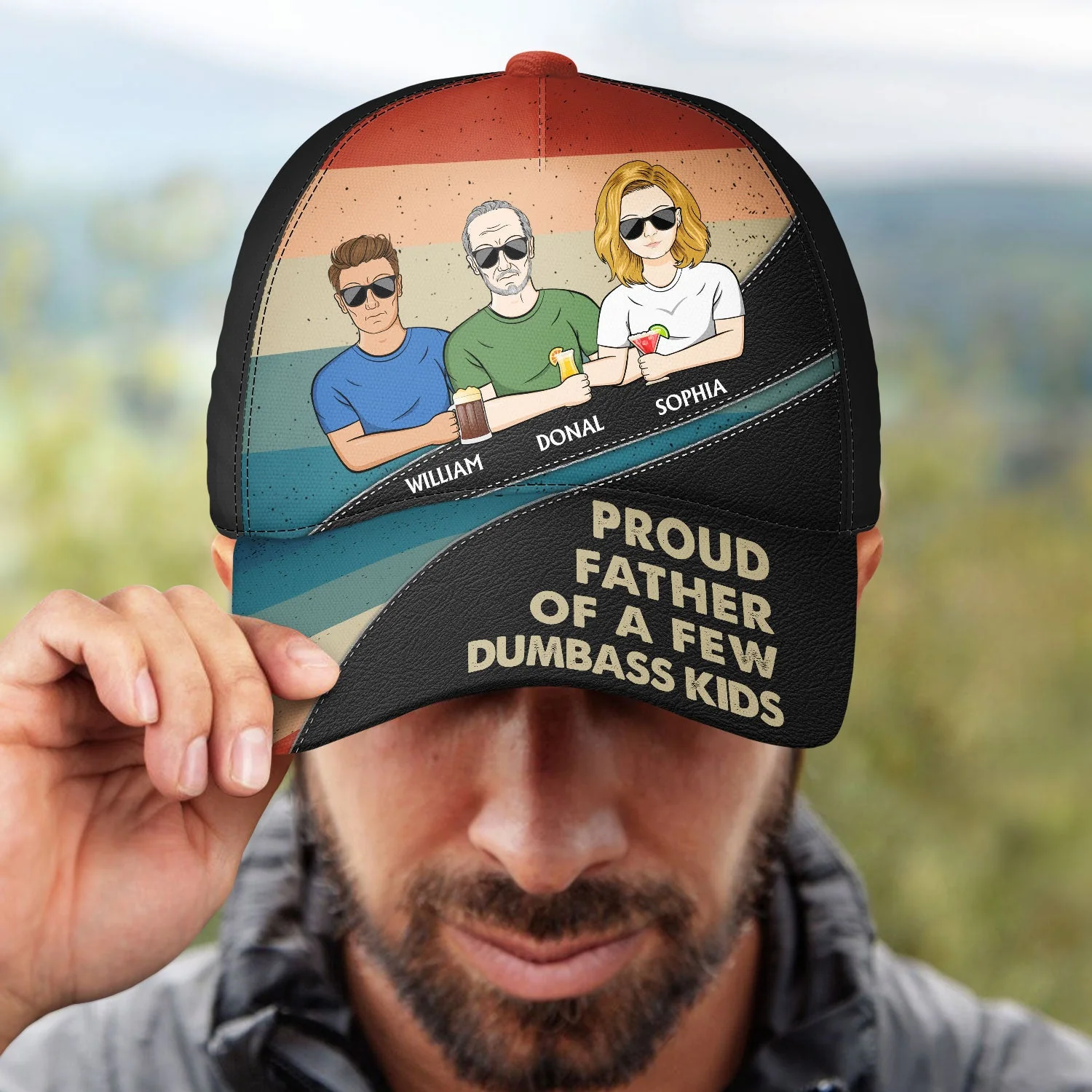Proud Father Of A Few - Funny Gift For Dad, Father, Grandpa - Personalized Classic Cap - Image 4