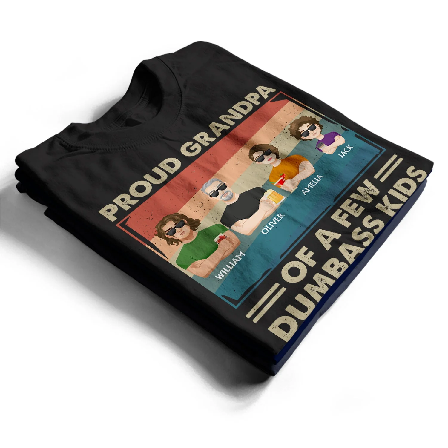 Proud Father Of A Few Kid & Adult Flat Art - Funny Gift For Dad, Father, Grandpa - Personalized T Shirt - Image 2