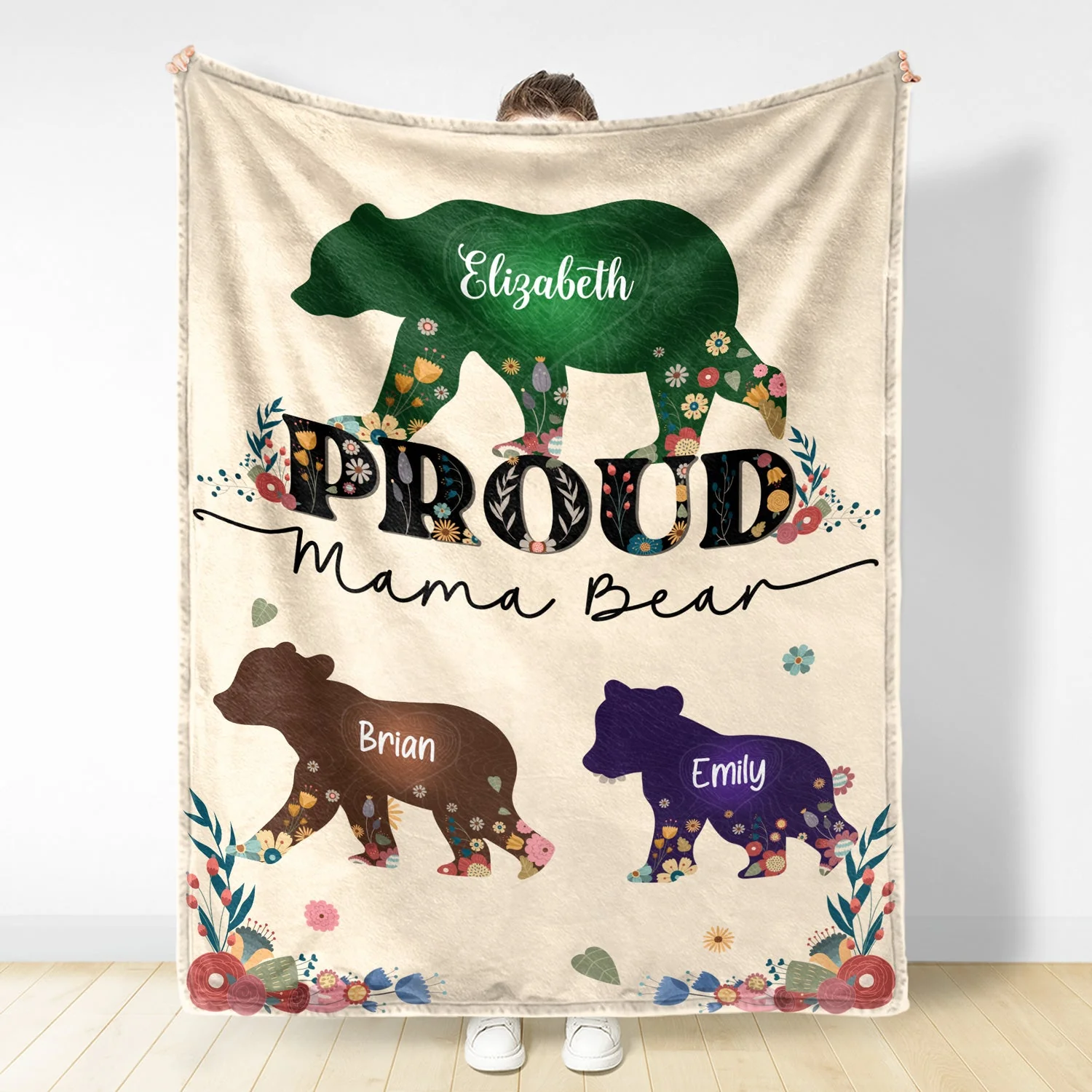 Proud Mama Bear - Gift For Mother - Personalized Fleece Blanket, Sherpa Blanket - Image 3