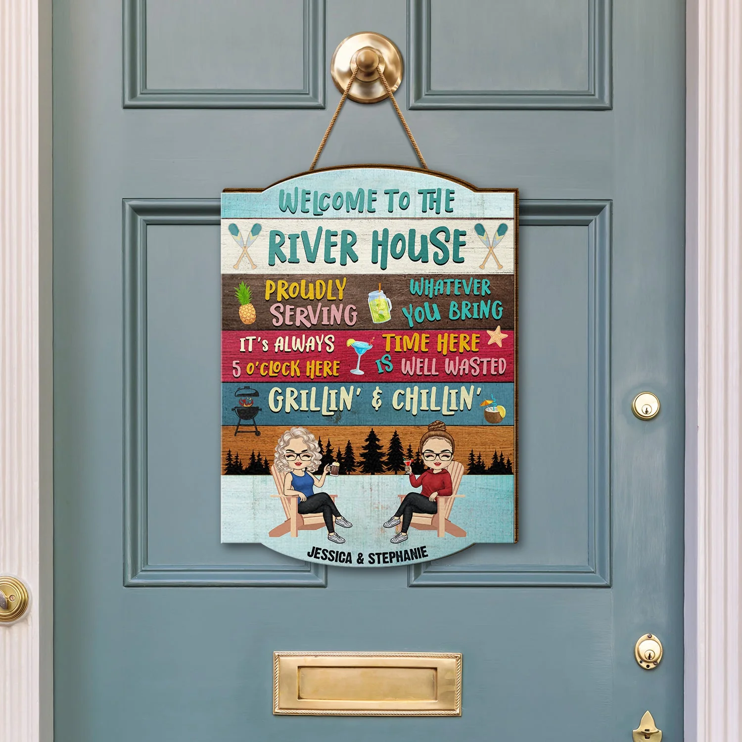 Proudly Serving Time Here Is Well Wasted - Lake House, Pool House Decor - Personalized Custom Shaped Wood Sign - Image 3