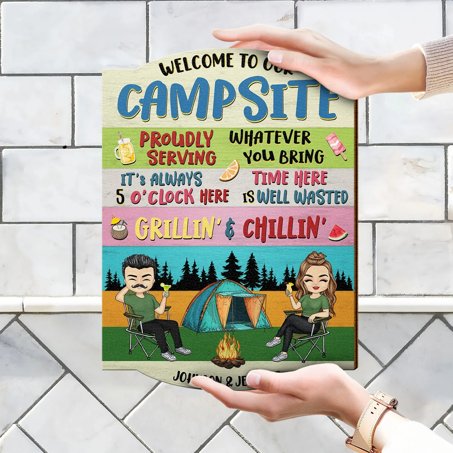 Proudly Serving Whatever You Bring - Gift For Camping Lover - Personalized Custom Shaped Wood Sign - Image 4
