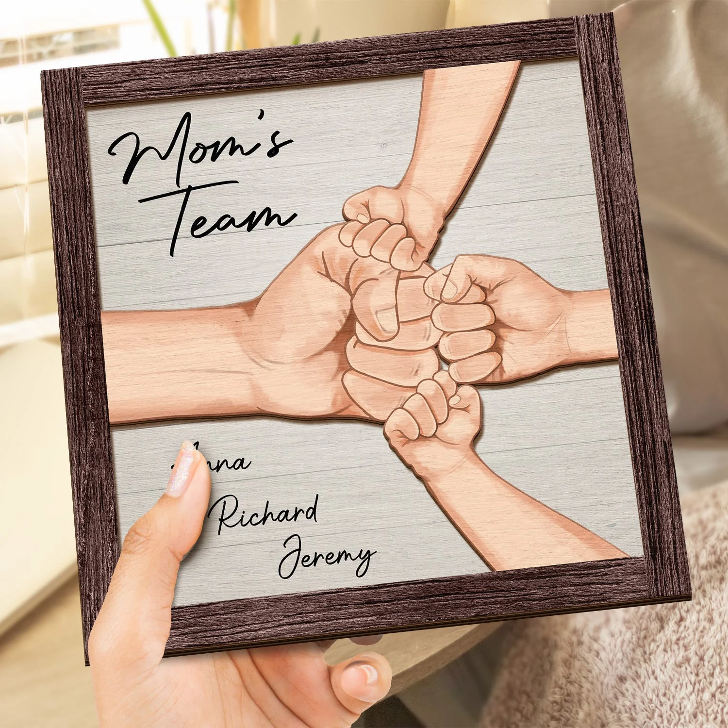 Punching Hand - Birthday, Loving Gift For Mom, Mum, Nana, Dad, Papa - Personalized 2-Layered Wooden Plaque With Stand - Image 4