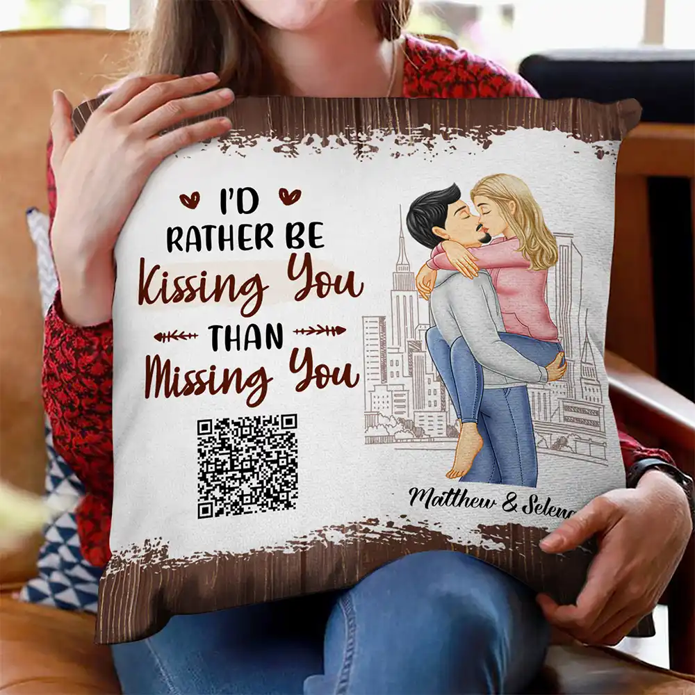 QR Code Voice Upload Couple I'd Rather Be Kissing You - Personalized Pillow - Image 3