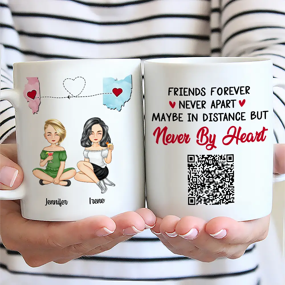 QR Voice Upload Code Miles Apart But Besties At Heart - Personalized Mug - Image 3