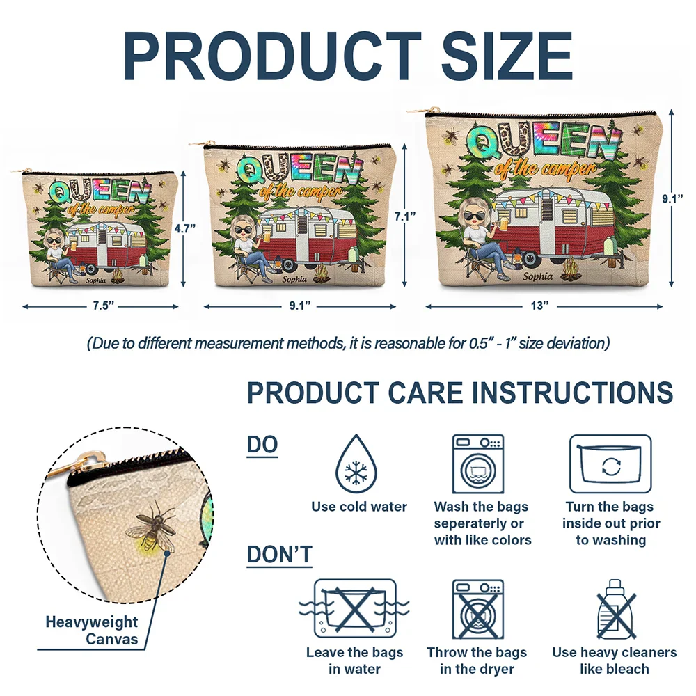 Queen Of The Camper - Personalized Cosmetic Bag - Image 6