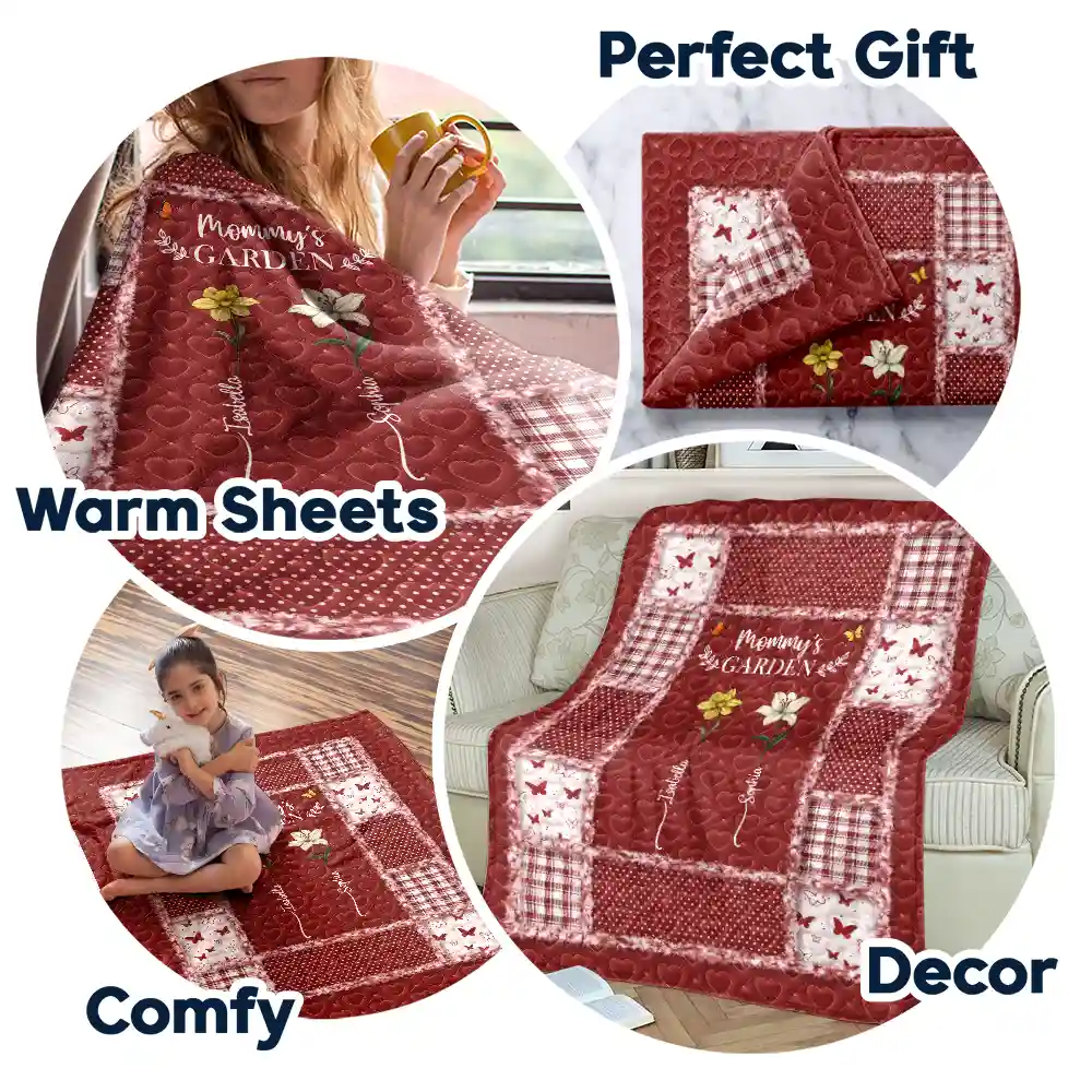 Quilt Pattern Birth Month Flower Grandmas Garden - Personalized Fleece Blanket, Sherpa Blanket - Image 7