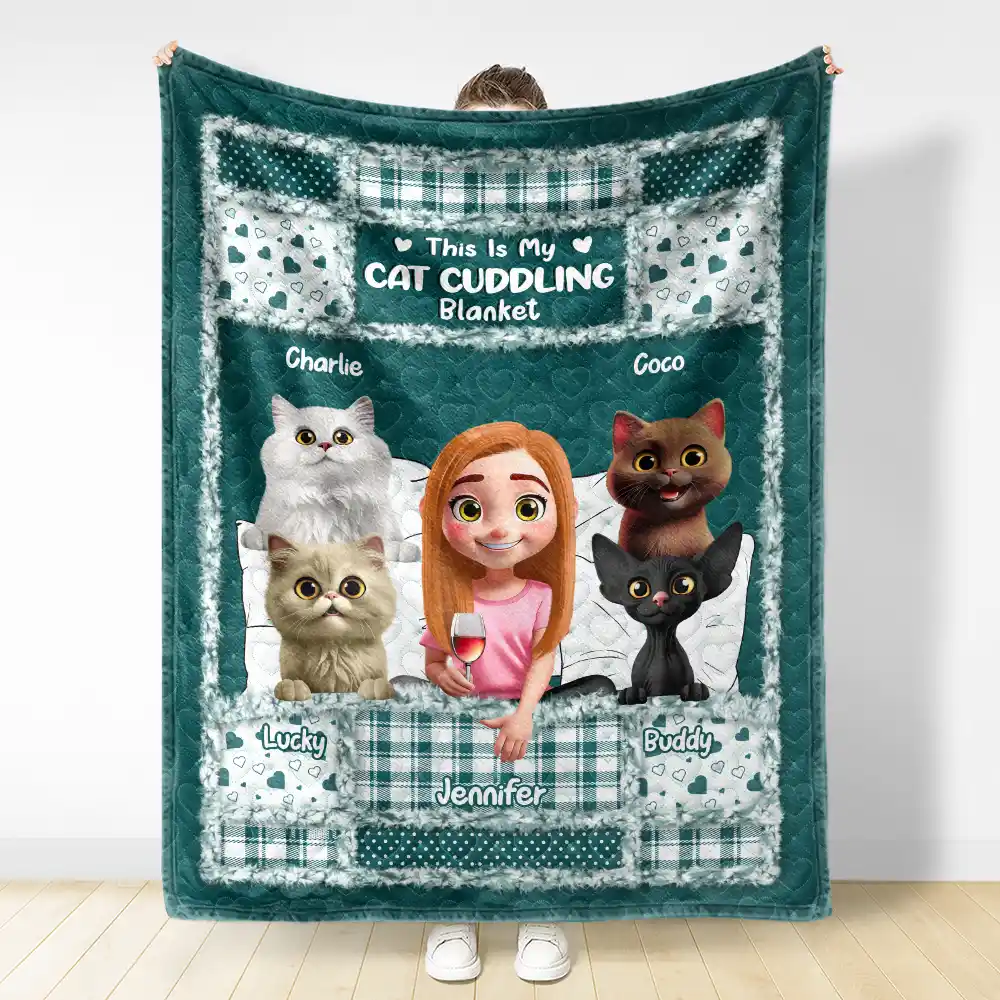 Quilt Pattern My Cat Cuddling Blanket - Personalized Fleece Blanket, Sherpa Blanket - Image 4