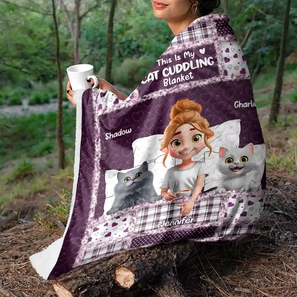 Quilt Pattern My Cat Cuddling Blanket - Personalized Fleece Blanket, Sherpa Blanket - Image 6
