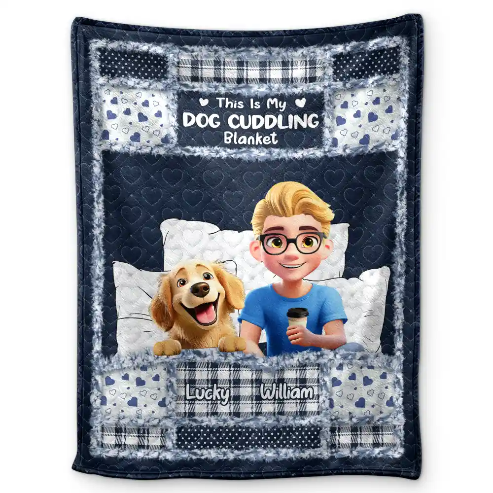 Quilt Pattern My Dog Cuddling Blanket - Personalized Fleece Blanket, Sherpa Blanket - Image 2