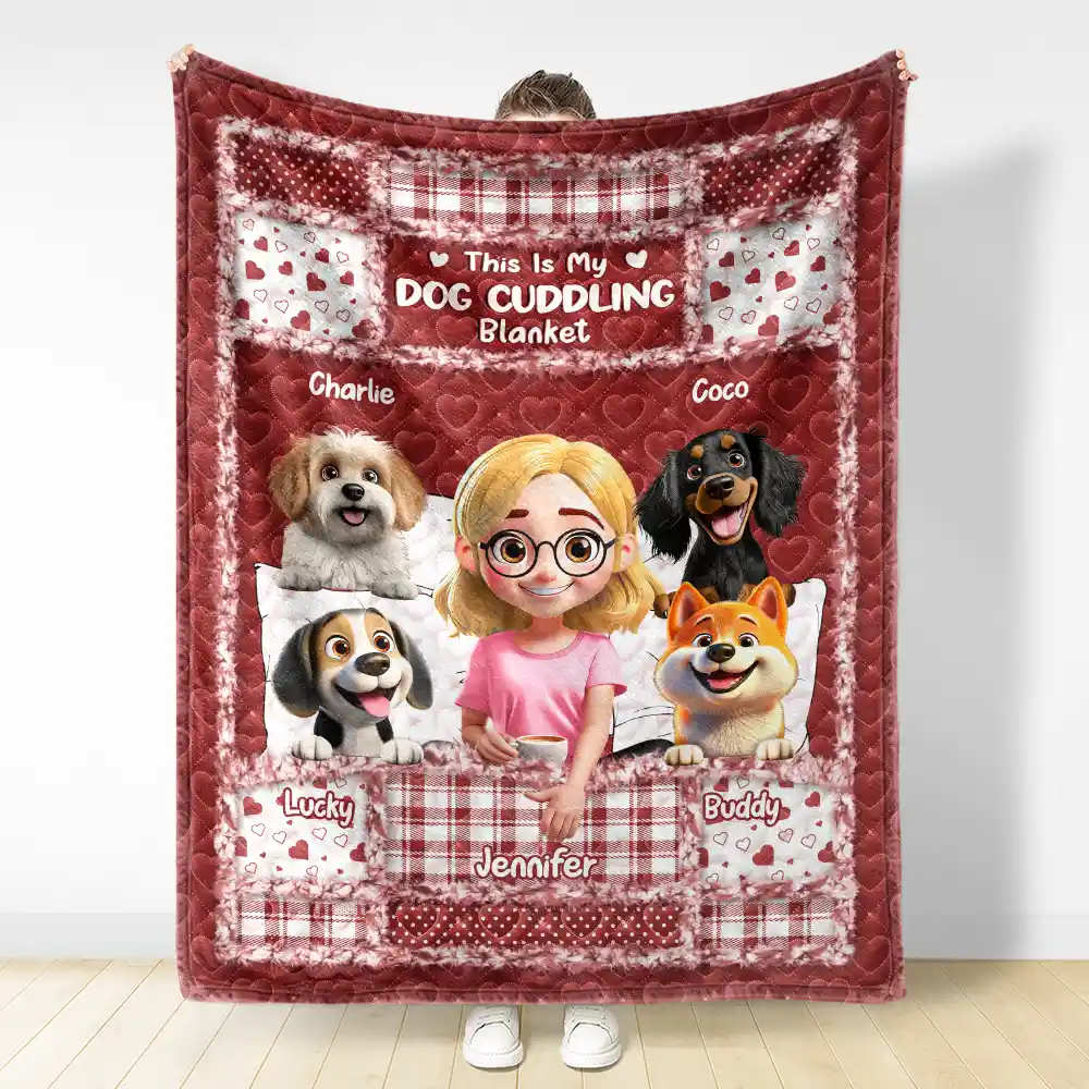 Quilt Pattern My Dog Cuddling Blanket - Personalized Fleece Blanket, Sherpa Blanket - Image 4