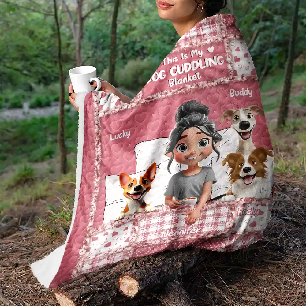Quilt Pattern My Dog Cuddling Blanket - Personalized Fleece Blanket, Sherpa Blanket - Image 5