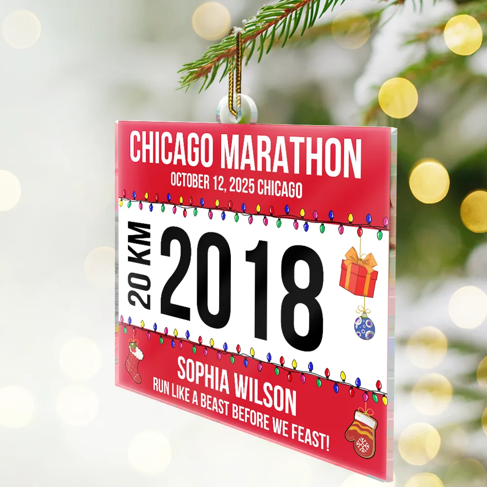 Race Bib For Runner Christmas - Personalized Custom Shaped Acrylic Ornament - Image 4