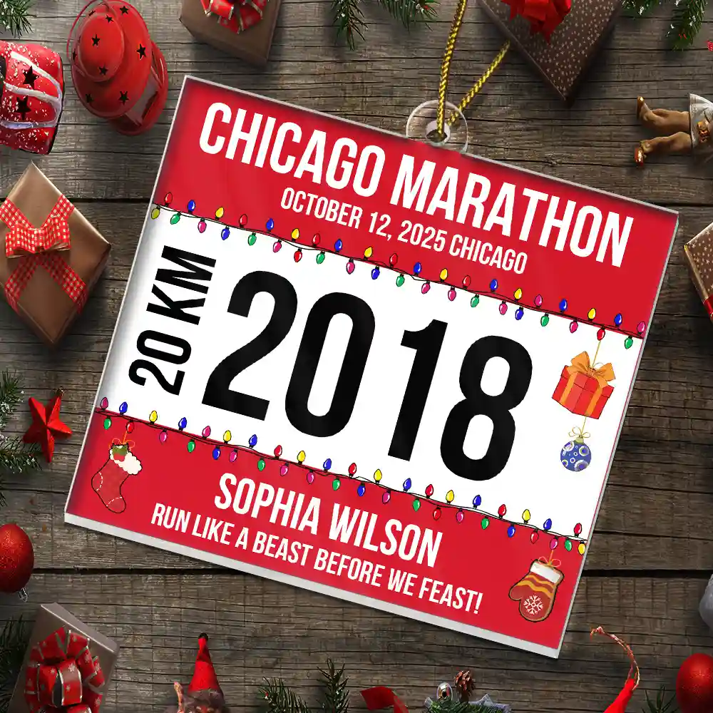 Race Bib For Runner Christmas - Personalized Custom Shaped Acrylic Ornament - Image 7