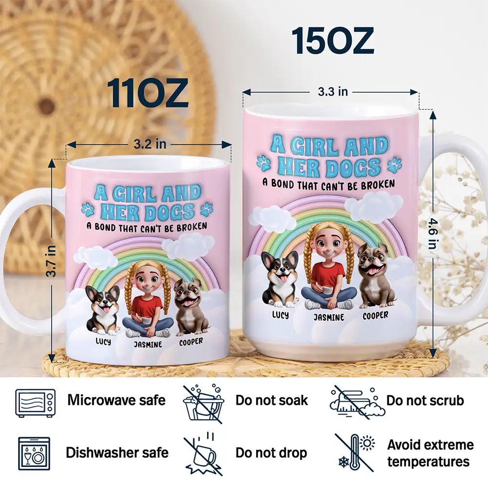 Rainbow A Girl And Her Dogs - 3D Inflated Effect Printed Mug, Personalized White Edge-to-Edge Mug - Image 5