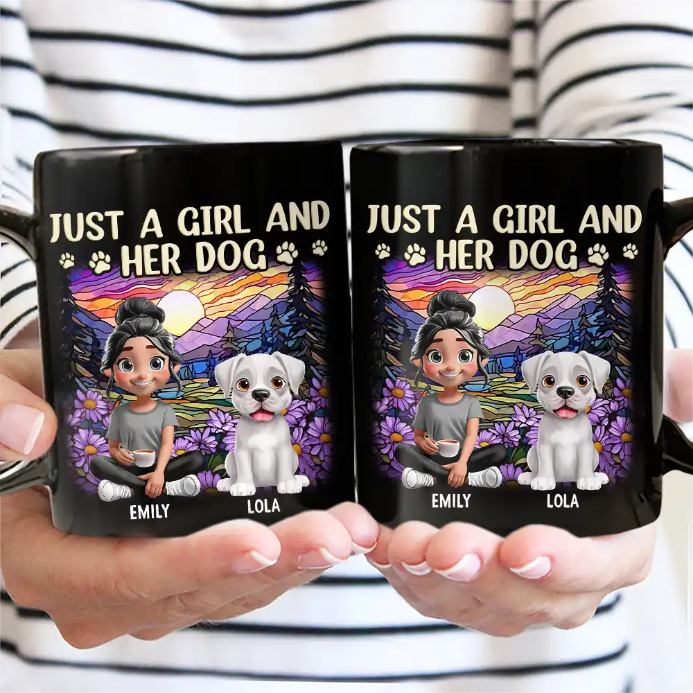 Rainbow Just A Girl And Her Dog - Personalized Black Mug - Image 2