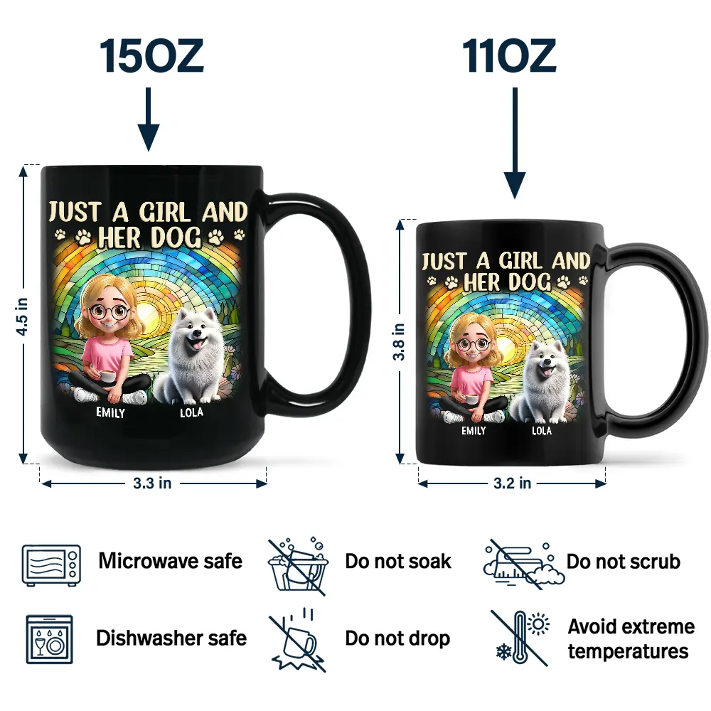 Rainbow Just A Girl And Her Dog - Personalized Black Mug - Image 4