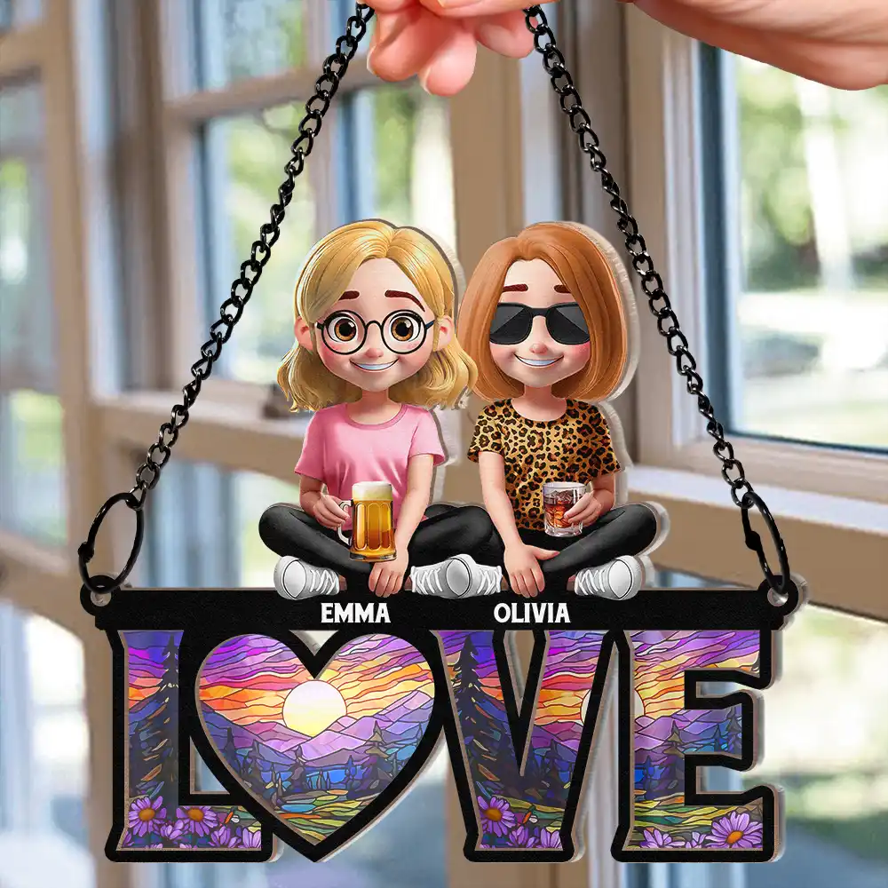 Rainbow Love Is Love - Personalized Window Hanging Suncatcher Ornament - Image 2
