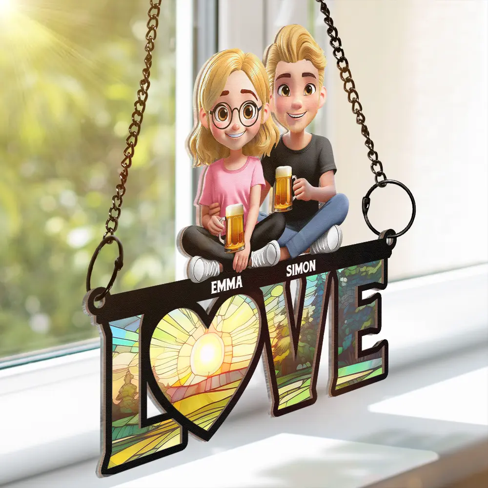 Rainbow Love Is Love - Personalized Window Hanging Suncatcher Ornament - Image 3