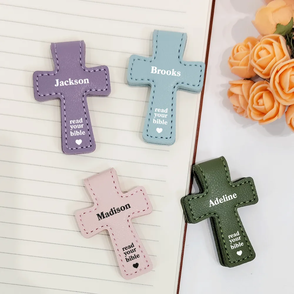 Read Your Bible - Personalized Cross Leather Magnetic Bookmark - Image 2