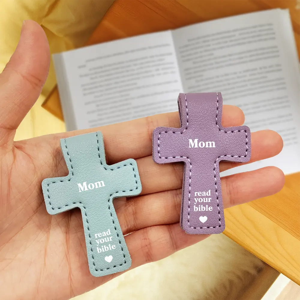 Read Your Bible - Personalized Cross Leather Magnetic Bookmark - Image 3