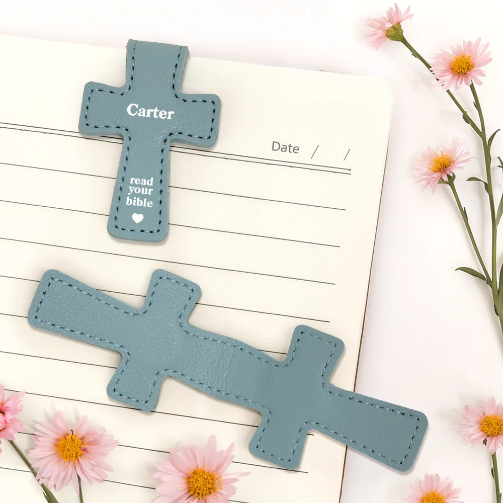 Read Your Bible - Personalized Cross Leather Magnetic Bookmark - Image 5