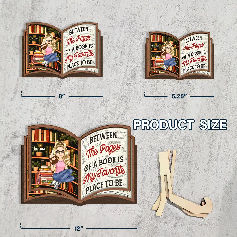 Reading Between The Pages Of A Book Is My Favorite Place To Be - Personalized 2-Layered Wooden Plaque With Stand - Image 4