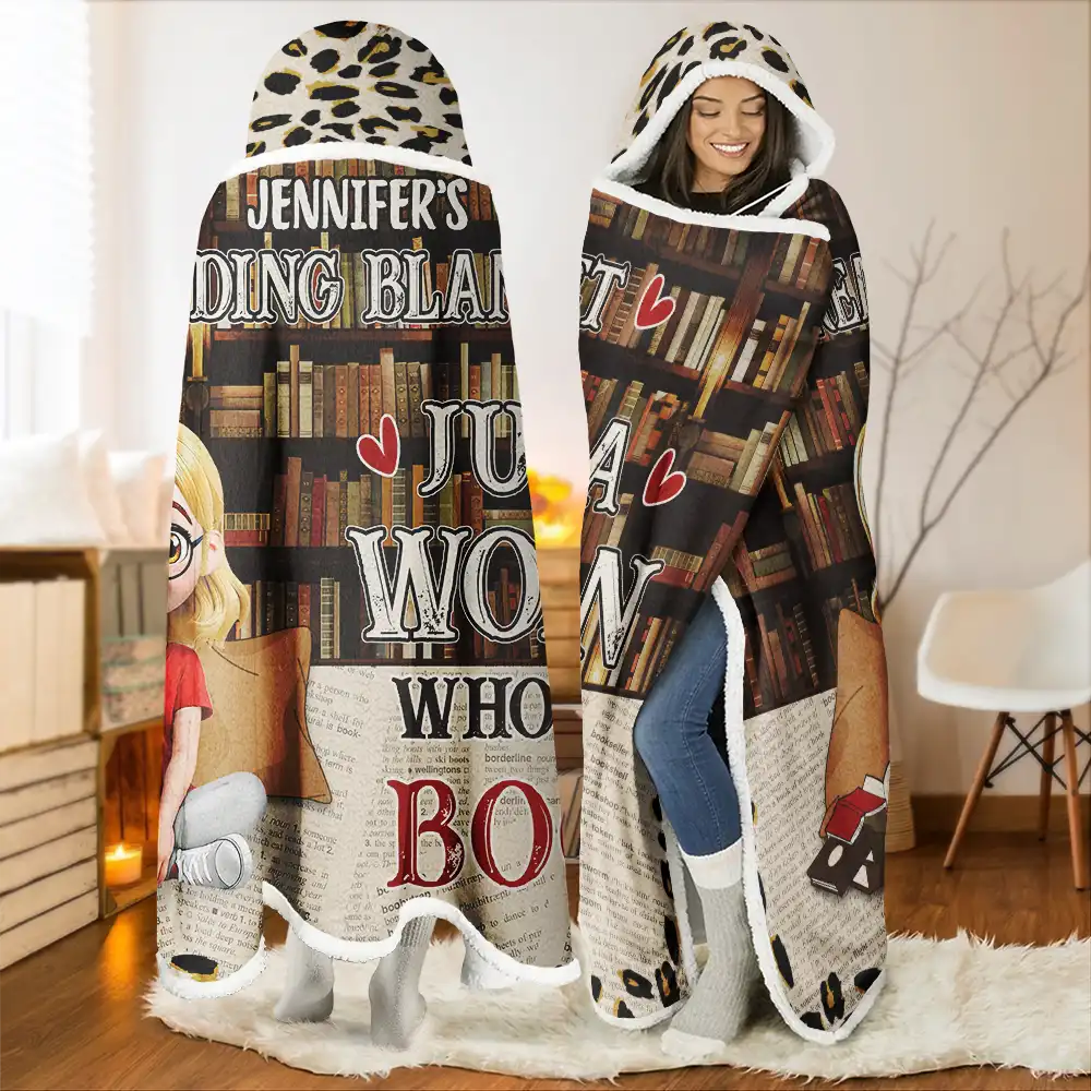 Reading Blanket Just A Girl Who Loves Books - Personalized Wearable Hooded Blanket - Image 2