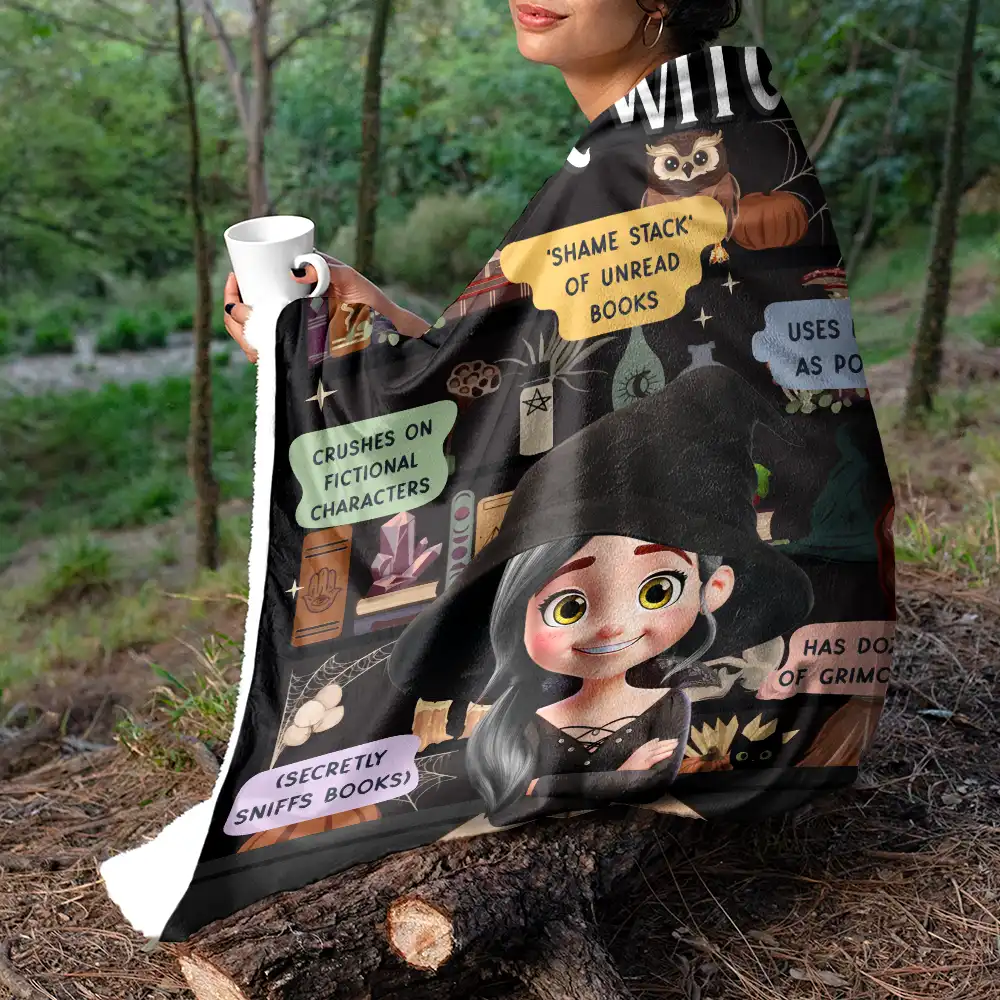 Reading Book Witch Blanket - Personalized Fleece Blanket, Sherpa Blanket - Image 5