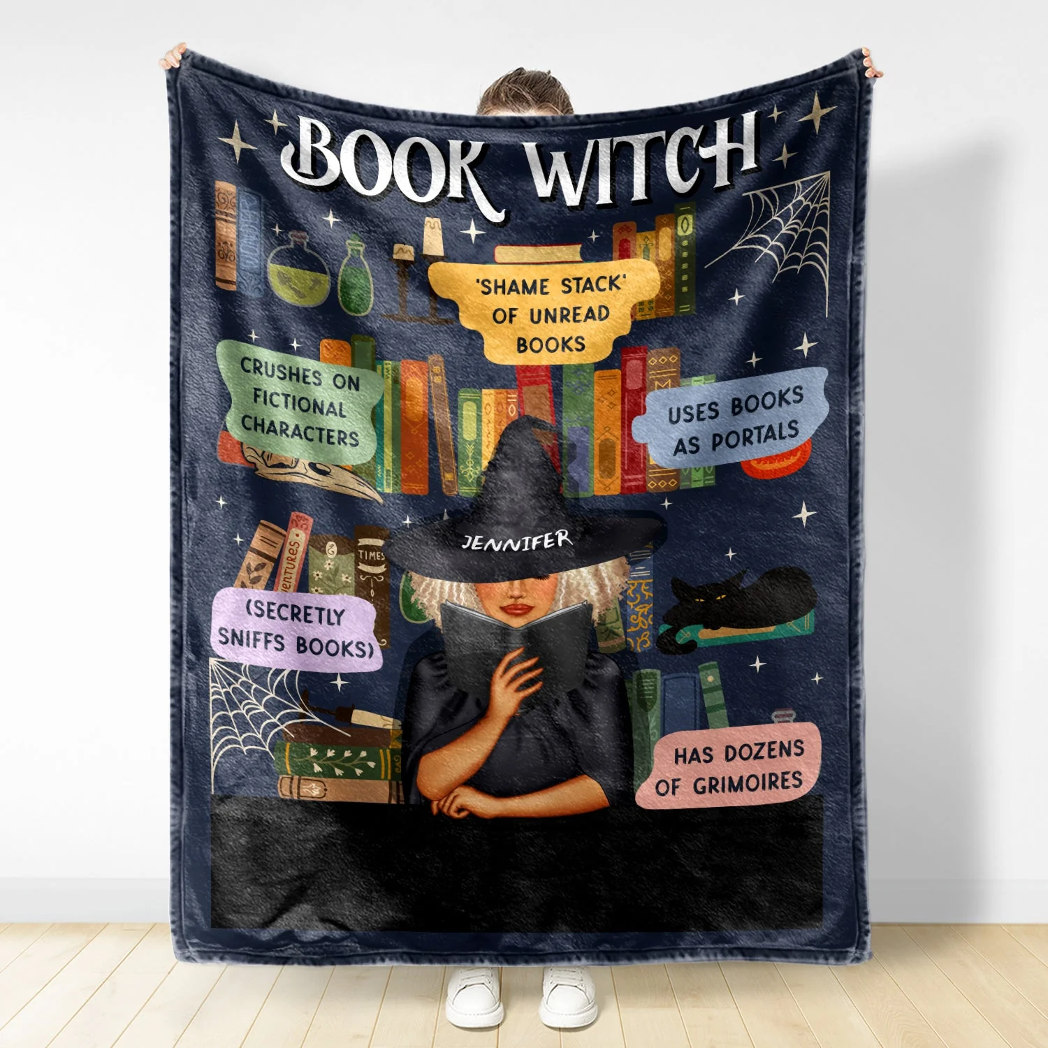 Reading Book Witch - Gift For Yourself, Gift For Women - Personalized Fleece Blanket - Image 2