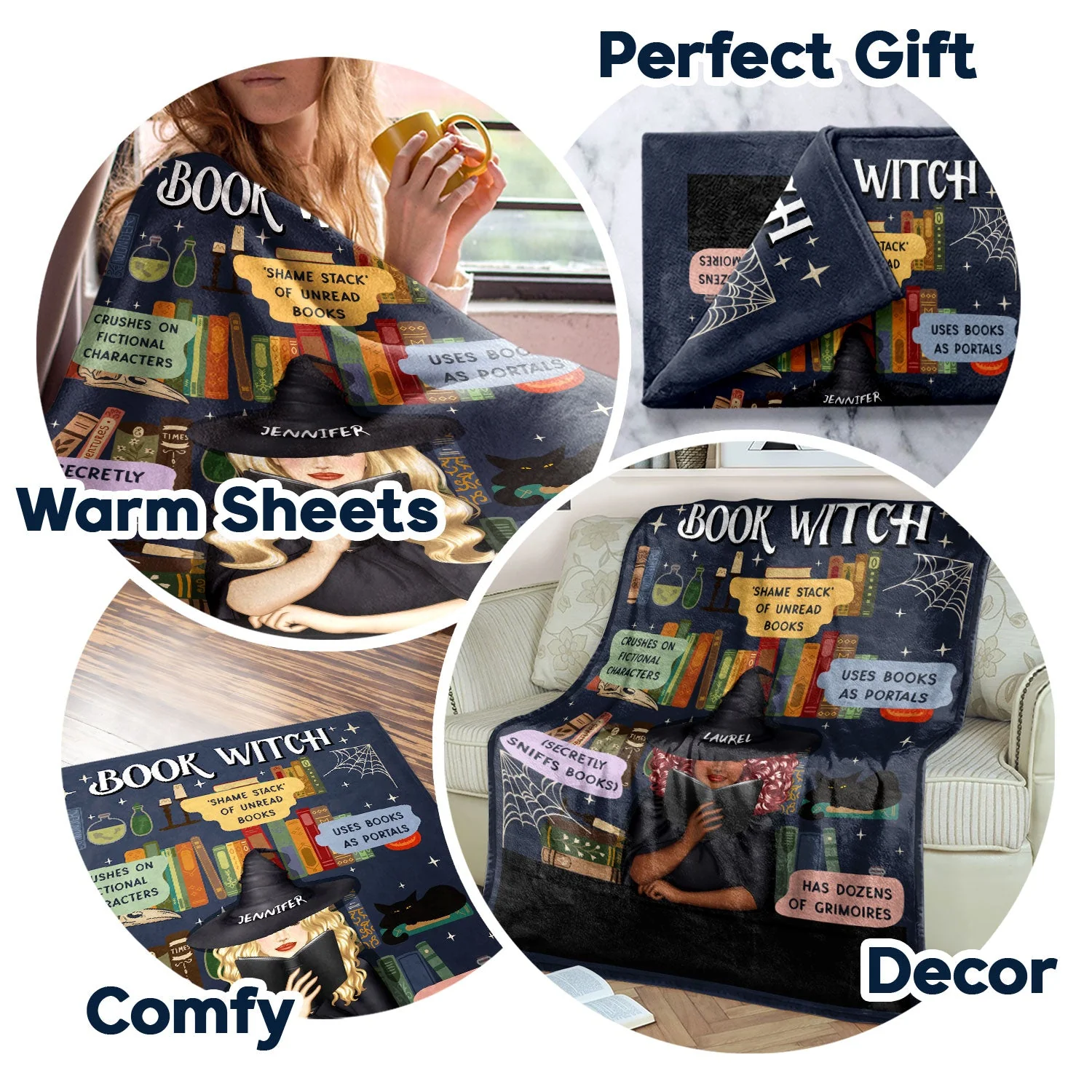 Reading Book Witch - Gift For Yourself, Gift For Women - Personalized Fleece Blanket - Image 5