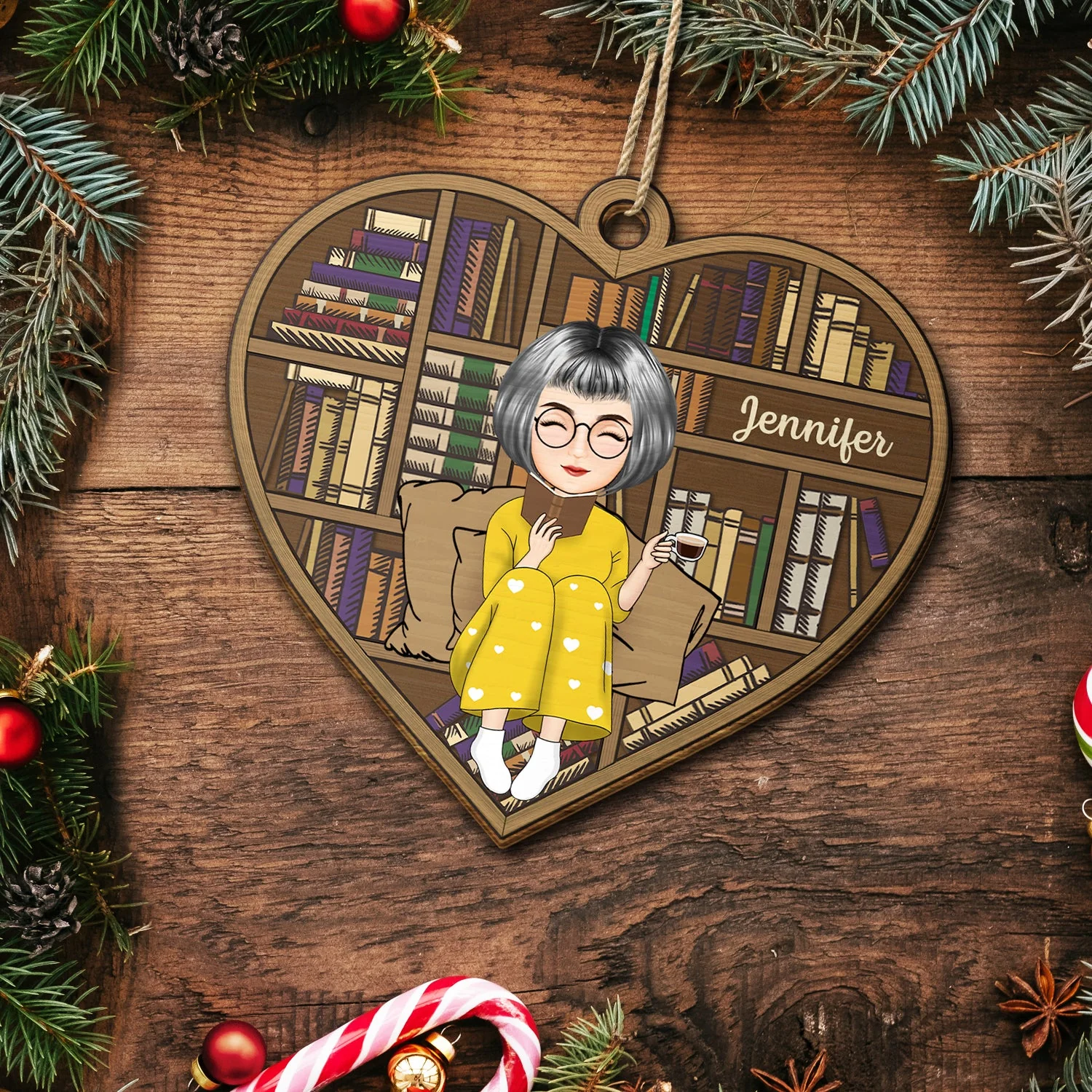 Reading Cartoon Girl Boy Book Lovers - Gift For Reading Lovers - Personalized Custom Shaped Wooden Ornament - Image 5