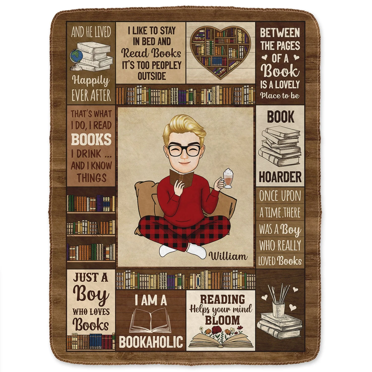 Reading Cartoon Just A Girl Boy Who Loves Books - Gift For Book Lovers - Personalized Fleece Blanket - Image 2