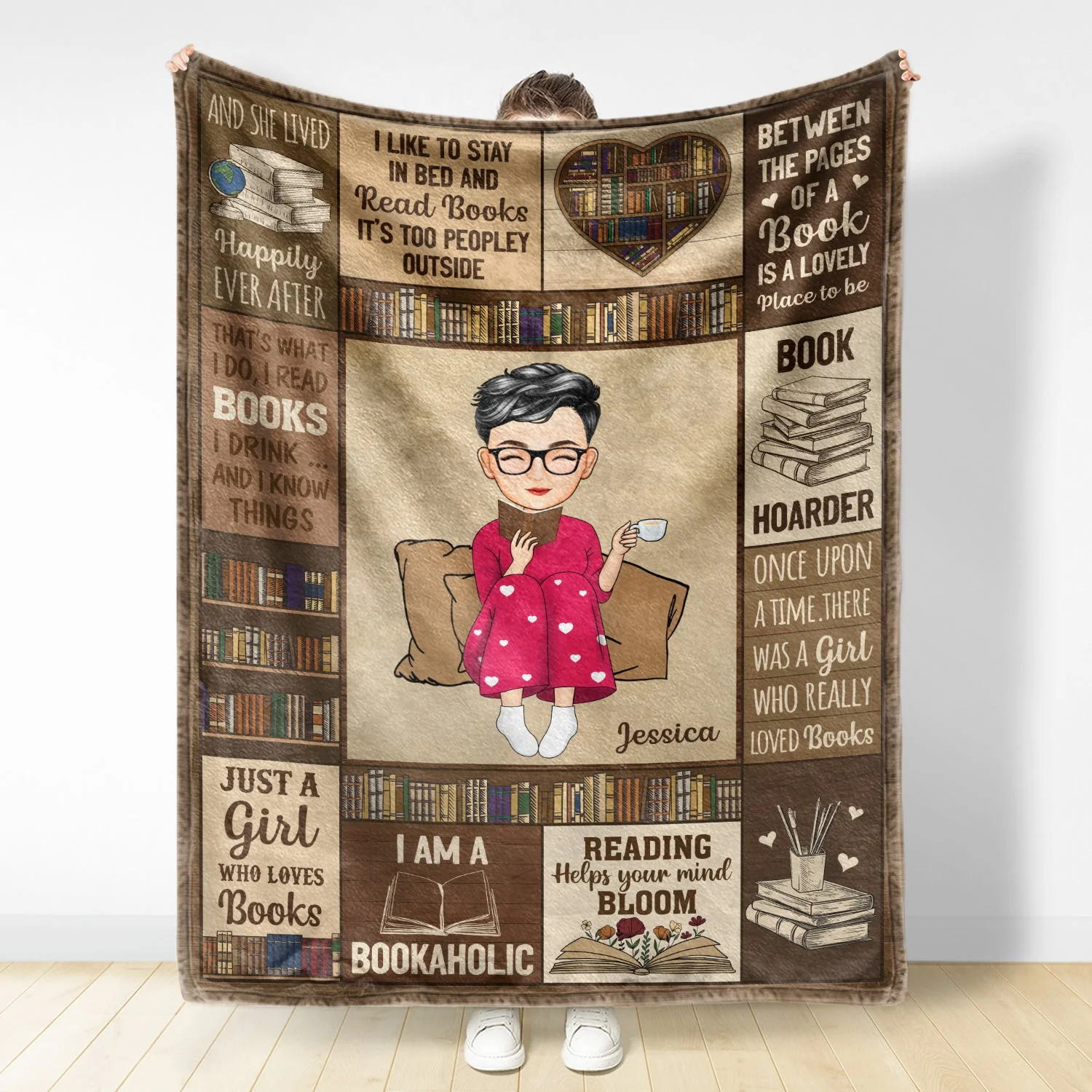 Reading Cartoon Just A Girl Boy Who Loves Books - Gift For Book Lovers - Personalized Fleece Blanket - Image 3