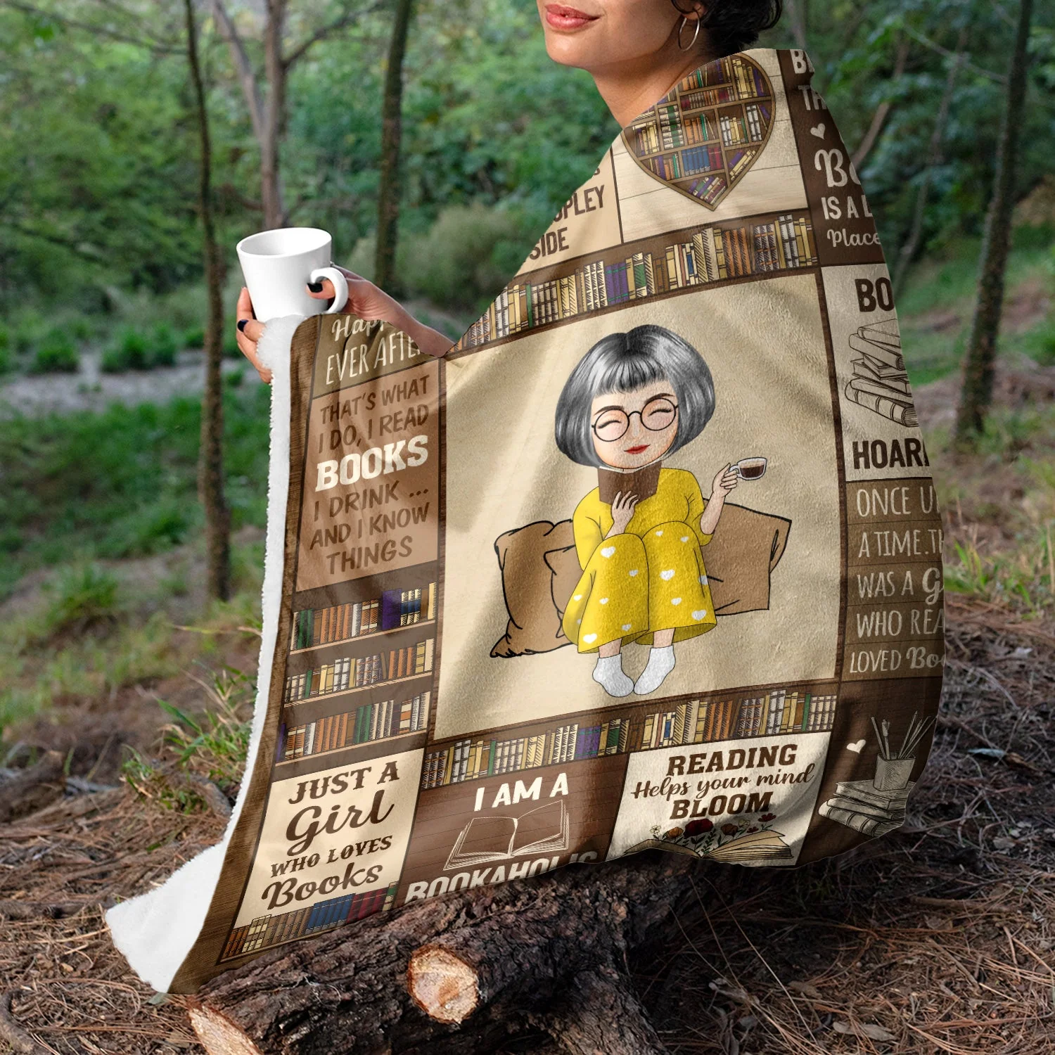 Reading Cartoon Just A Girl Boy Who Loves Books - Gift For Book Lovers - Personalized Fleece Blanket - Image 5