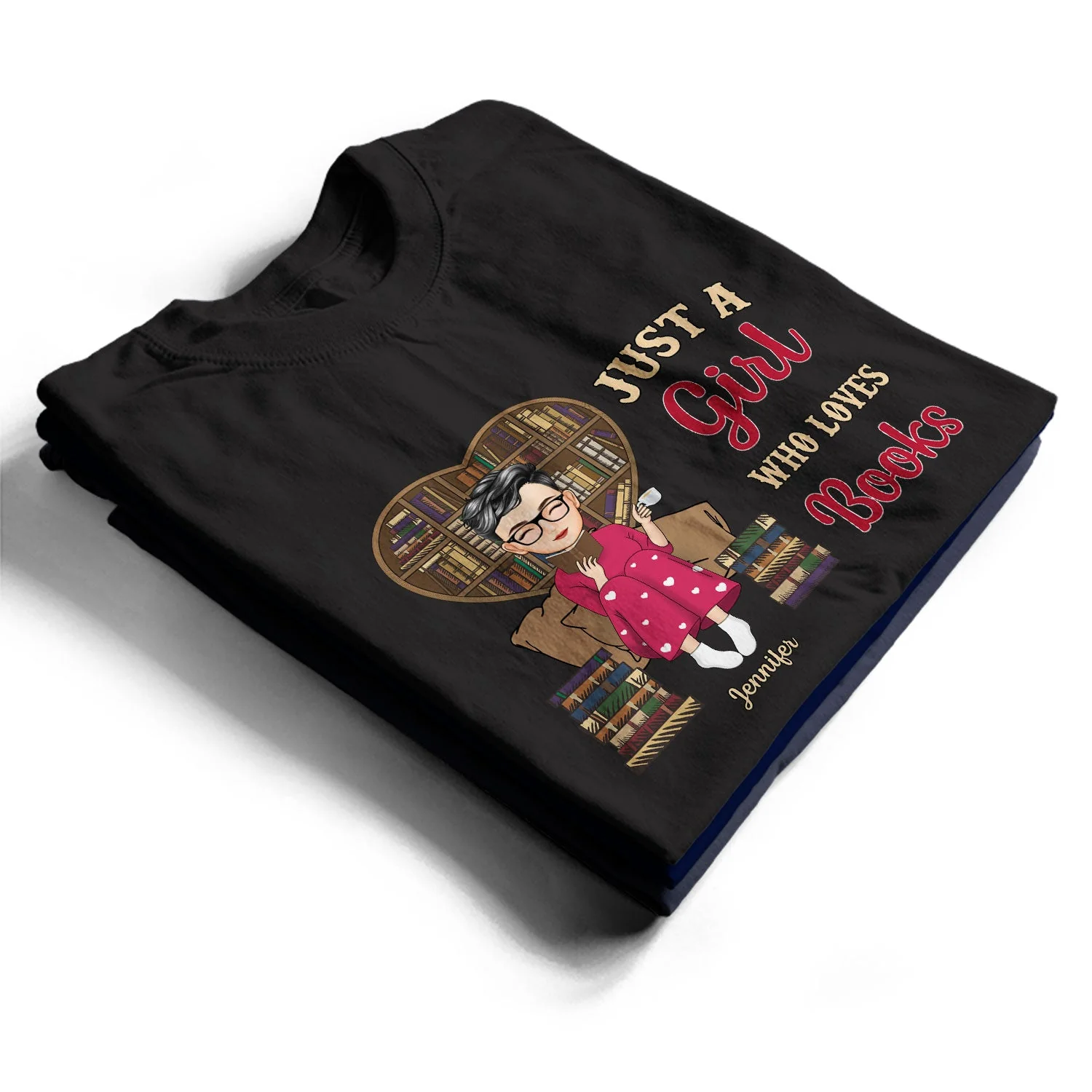 Reading Cartoon Just A Girl Boy Who Loves Books - Gift For Book Lovers - Personalized Hoodie - Image 2