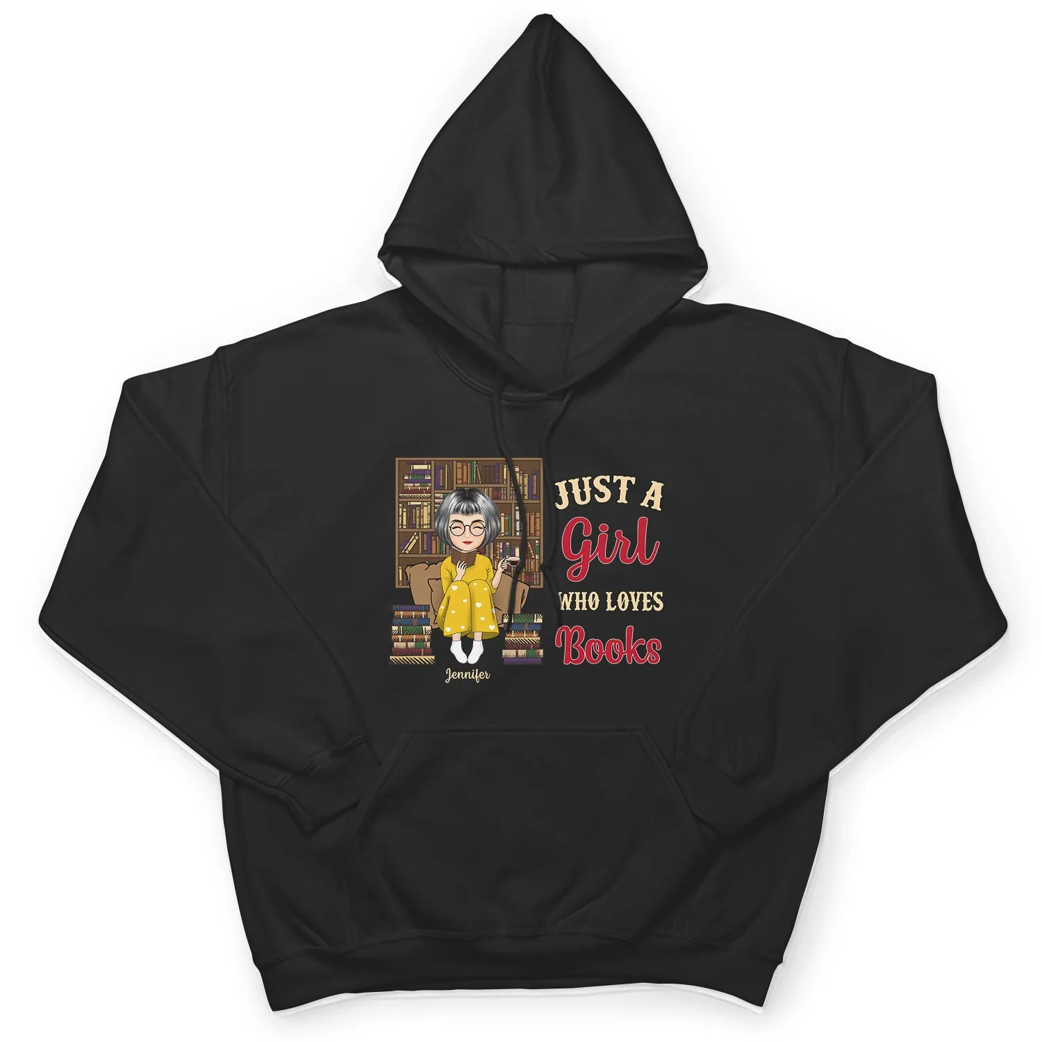 Reading Cartoon Just A Girl Boy Who Loves Books - Gift For Book Lovers - Personalized Hoodie - Image 4