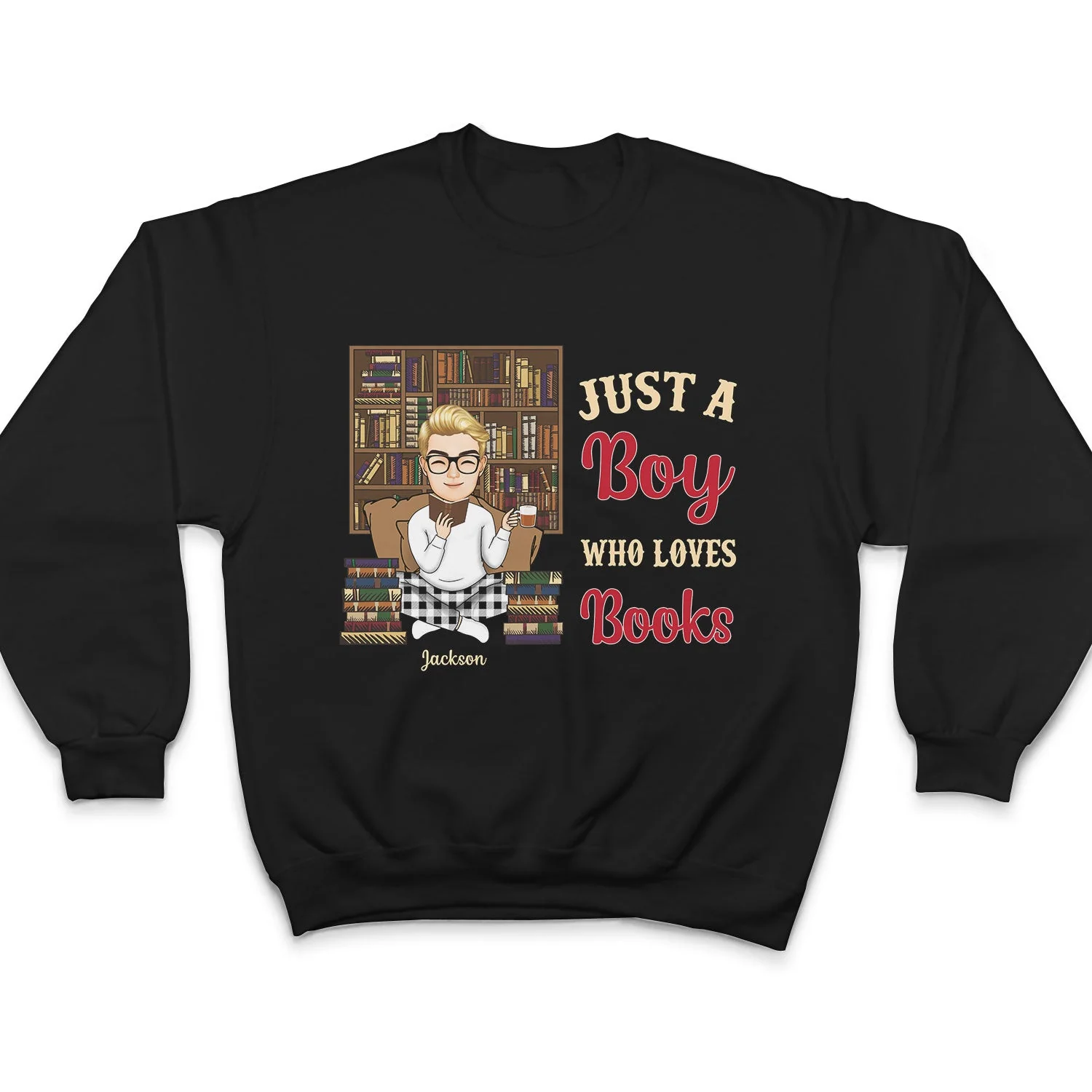 Reading Cartoon Just A Girl Boy Who Loves Books - Gift For Book Lovers - Personalized Hoodie - Image 5